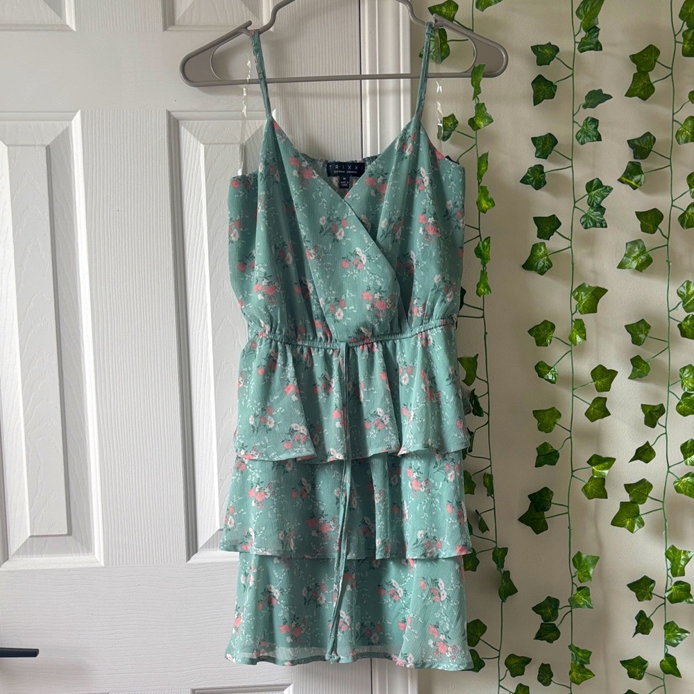 Trixxi Green Floral V-Neck Dress